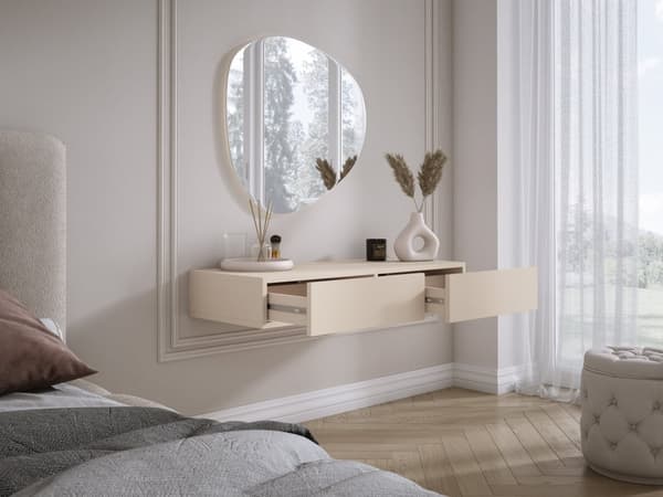 Hängande toalettbord med lådor, slät front - kaschmir, 100 x 40 x 16 cm
