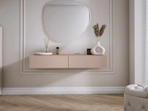 Hängande toalettbord med lådor, slät front - karamellbrun, 100 x 40 x 16 cm