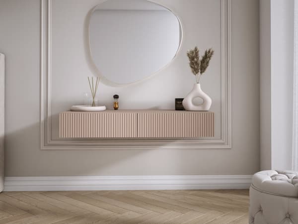 Riippuva peilipöytä laatikoineen, uurrettu etuosa - karamelliruskea, 100 x 40 x 16 cm