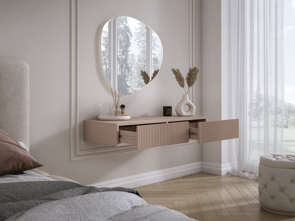 Riippuva peilipöytä laatikoineen, uurrettu etuosa - karamelliruskea, 100 x 40 x 16 cm
