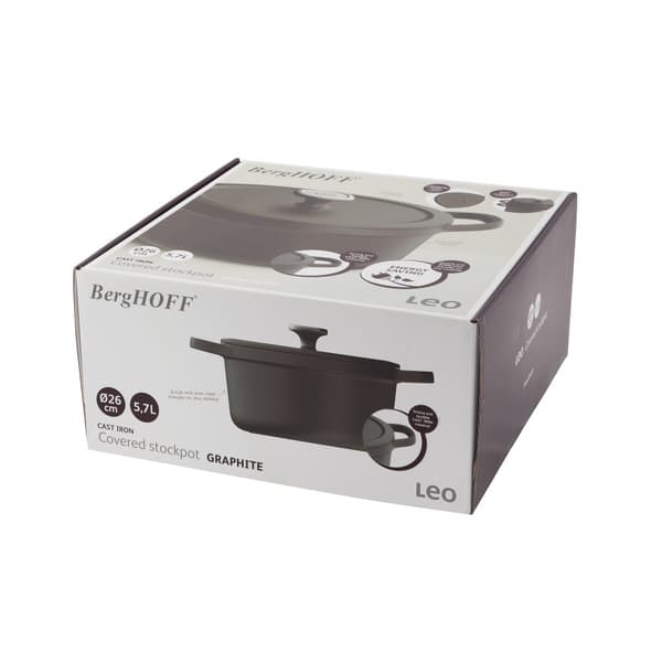 BergHOFF 26 cm stbejernsgryde - Graphite-serien med overrislingslg til langsom madlavning
