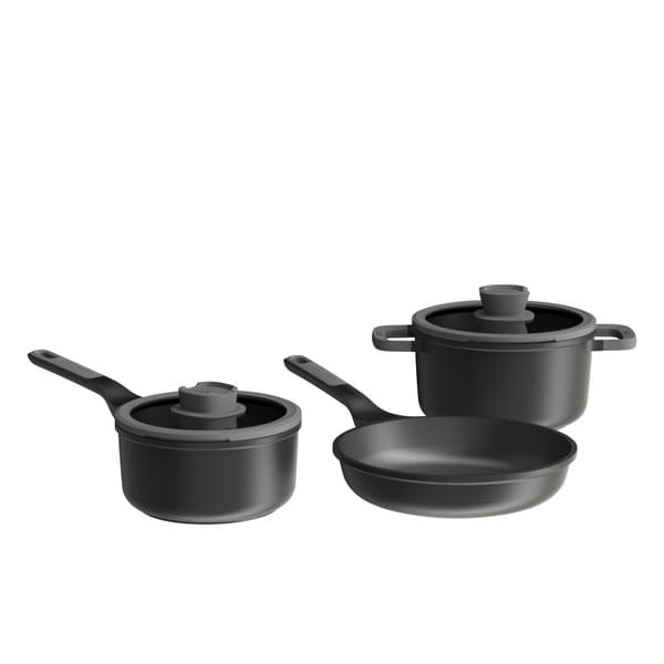 BergHOFF 5-delars kokkrlsset - Uqonic Downdraft-serien med non-stick belggning och glaslock med sil.