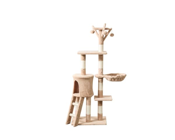 LIVIT Premium Kattehus med Kradsetræ, Beige, 34x48x138 cm