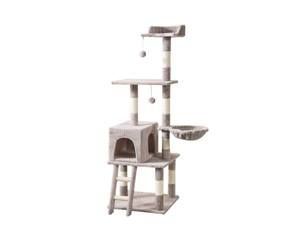 LIVIT Premium kissatalo raapimispuulla, harmaa, 50x50x150 cm