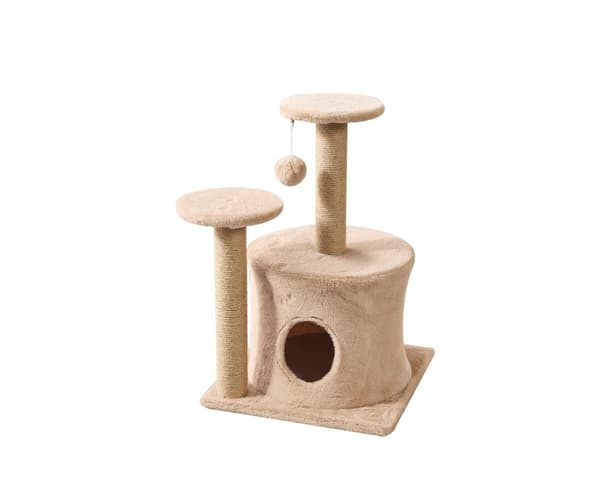 LIVIT Premium kissatalo raapimispuulla, beige, 40x40x63 cm