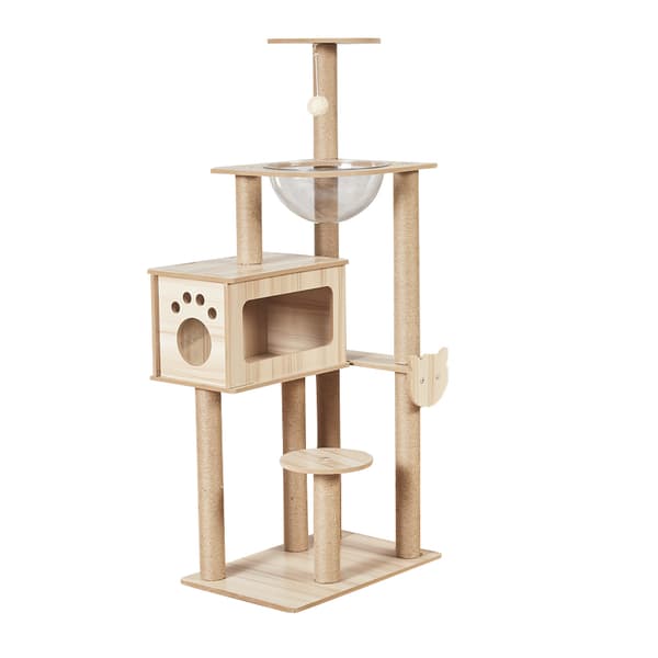 LIVIT Premium Katt Hus med Klösstolpe, Beige, 40x60x135 cm