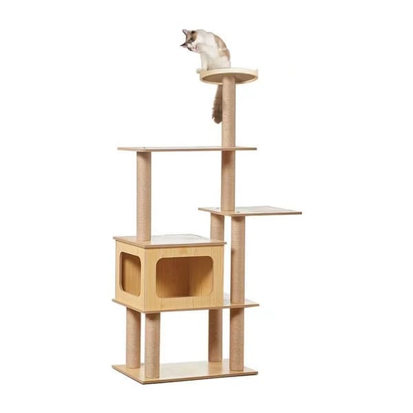 LIVIT Premium kissatalo raapimispuulla, beige, 37x57x135 cm