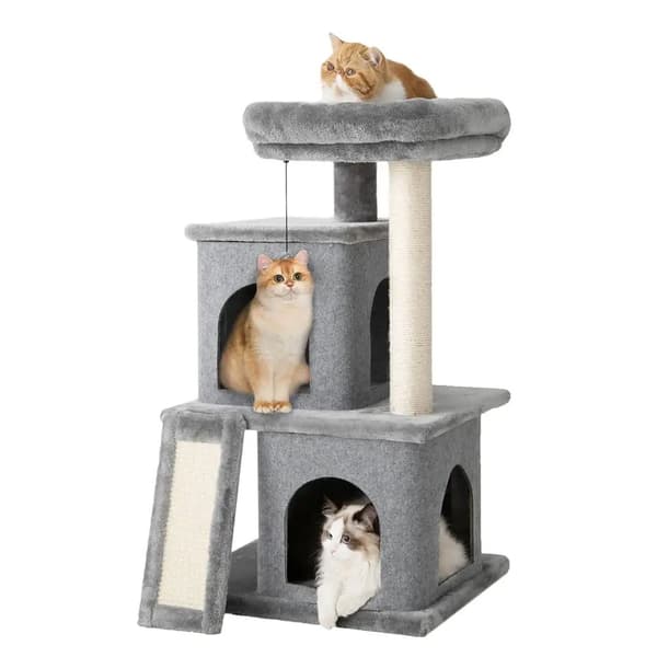 LIVIT Premium kissatalo raapimispuulla, harmaa, 50x46x86 cm