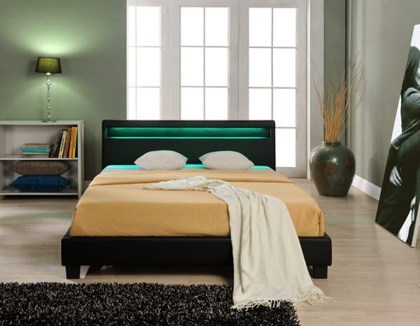 Corium® Kontinentalsäng Helsingborg - konstläder - med LED-belysning - (140 x 200 cm) - svart