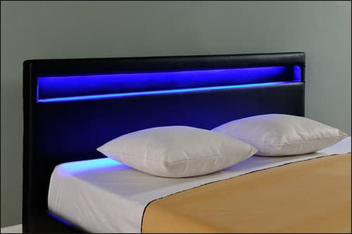 Corium® Dobbeltseng med LED-belysning Paris - kunstlæder - 180x200cm - sort