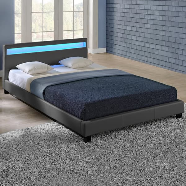Corium® Dobbeltseng med LED-belysning Paris - kunstlæder - 180x200cm - mørkegrå