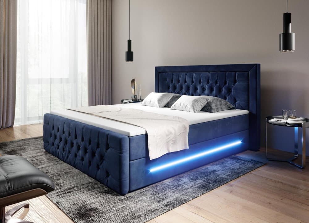 PRIMA SÄNGPAKET MED LED 160 BLÅ SAMMET