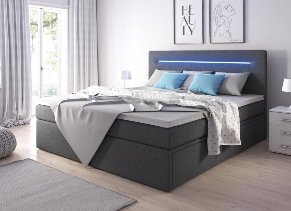 CLEO KOMPLETT SÄNGPAKET 180x200 GRÅ MED LED