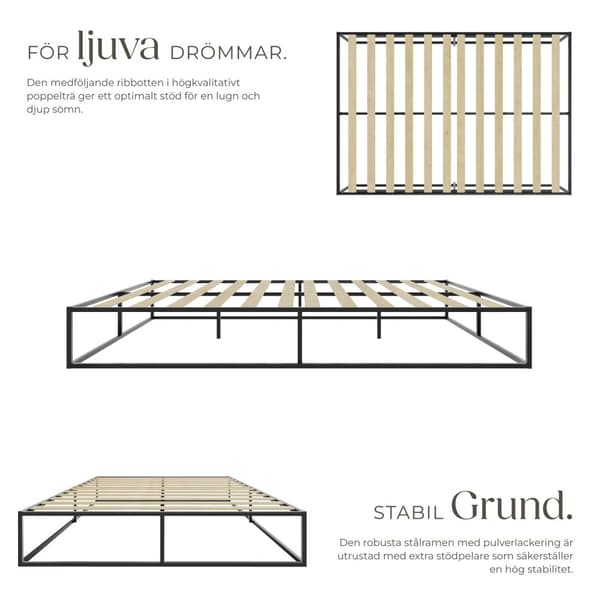 Sängram Kyoto i metall med ribbotten, 250 kg - 140 x 200 x 25,5 cm