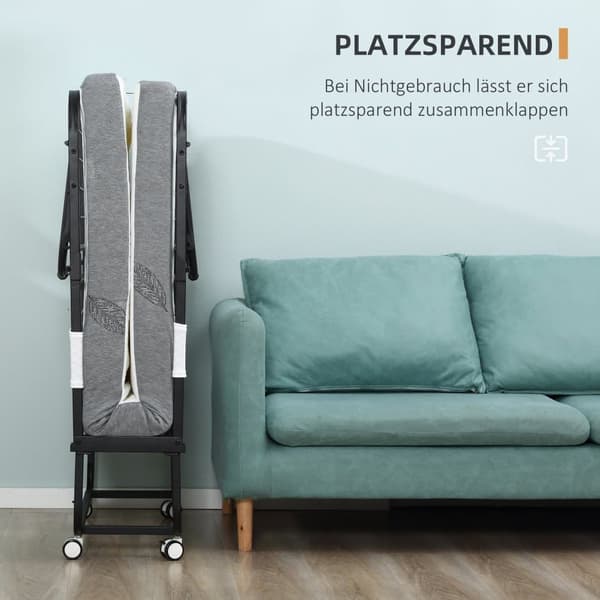 Gæsteseng, Klappbett, 200x75x42.5 cm, Hvid+Sort