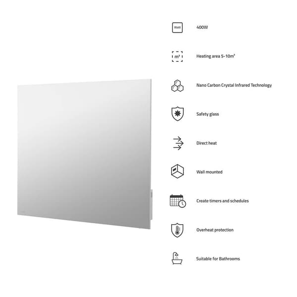 HOMBLI Smart Infrared Heater Glass Panel 400w Mirror
