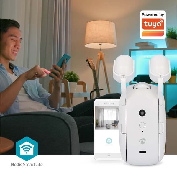 Nedis SmartLife Verho Robotti | Sauvakisko | Verhot | Paristokäyttöinen / USB Virta | 4000 mAh | Bluetooth® | Valkoinen