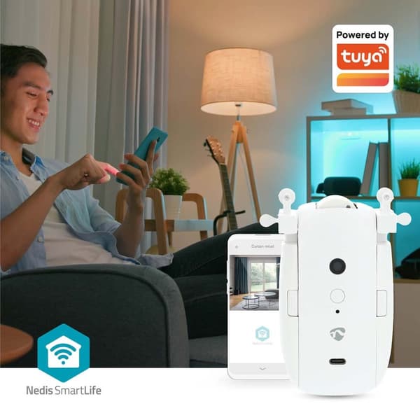 Nedis SmartLife Verho Robotti | I-Kisko / U-Kisko | Verhot | Paristokäyttöinen / USB Virta | 4000 mAh | Bluetooth® | Valkoinen