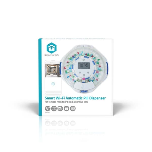Nedis SmartLife Pill Dispenser | Wi-Fi | 28 Fack | Antal larmtider: 9 larmtider per dag | Ljus / Pip / Röst | LCD-skärm | Vit