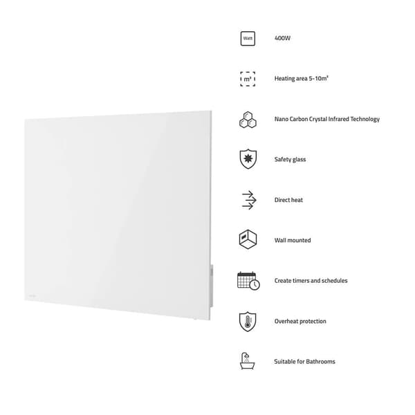 Hombli Smart Infrared Heater Glass Panel 400w White