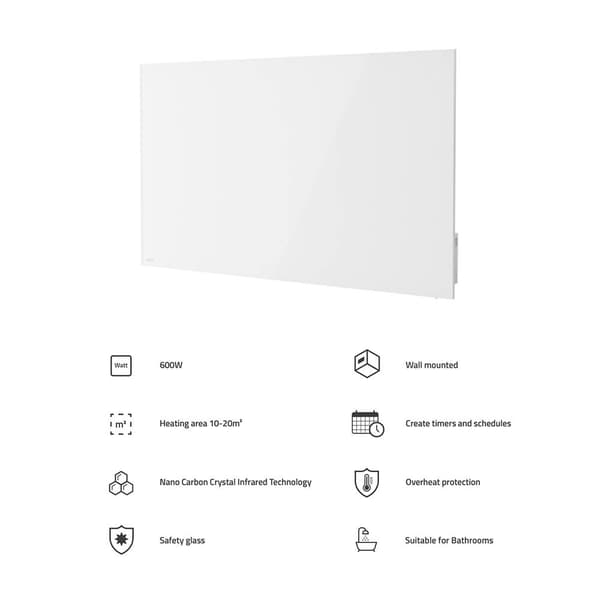 Hombli Smart Infrarød Varmer Glasspanel 600w Hvit