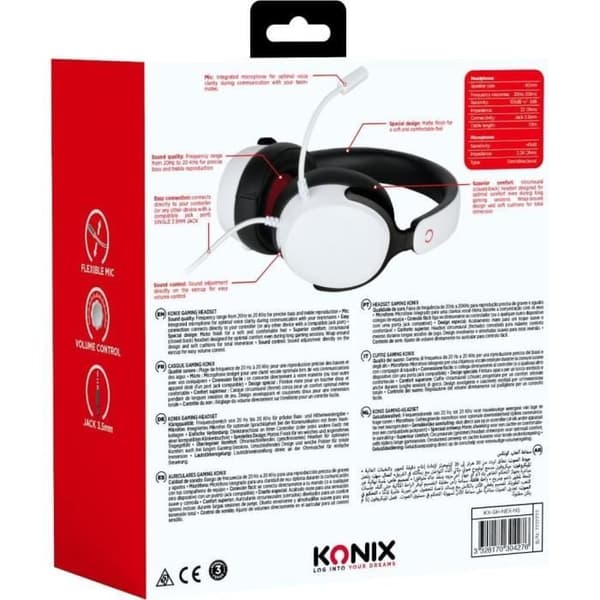Gamingheadset - KONIX - Trådbunden Over-Ear Nexus - Nintendo Switch 2 - 40mm Högtalare - Mikrofon - 3.5mm Jack - Vit