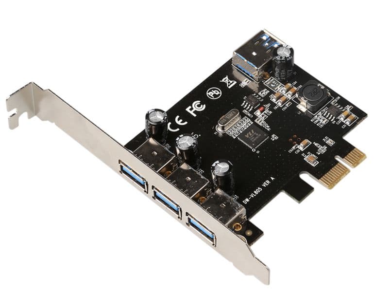 MicroConnect 3+1 port USB 3.0 PCIe card Main chip : VL805 System Requirements: * Windows XP/Vista/7 /8(32/64 bit)