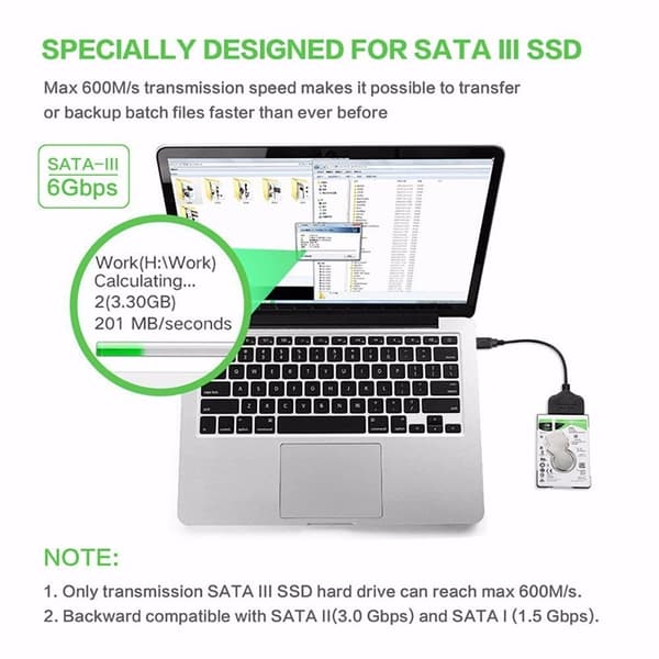 USB til SATA-adapterkabel för 2,5" SSD-harddiscs
