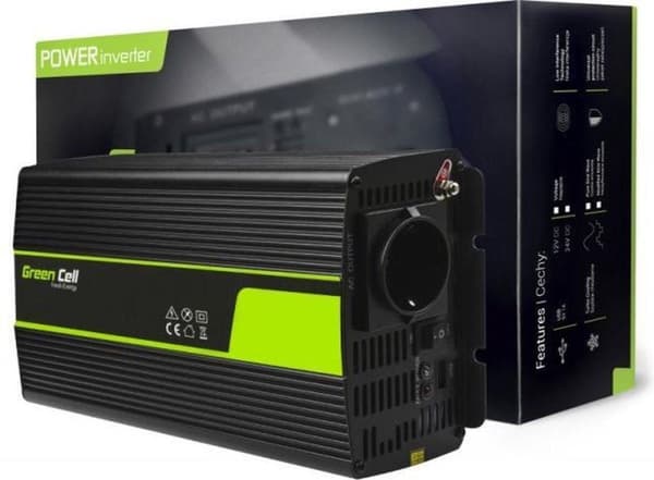 Spänning Car Inverter 12V till 230V, 1000W/2000W ren sinusvåg. Svart