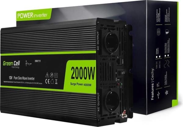 Green Cell INV11 strømadapter/inverter Auto 2000 W Sort Sort