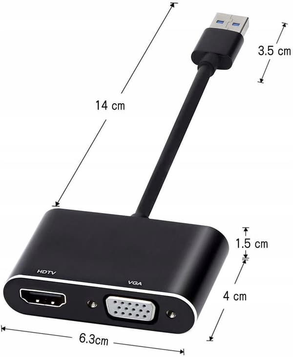 USB 3.0 til HDMI + VGA KONVERTER SPILKORTADAPTER