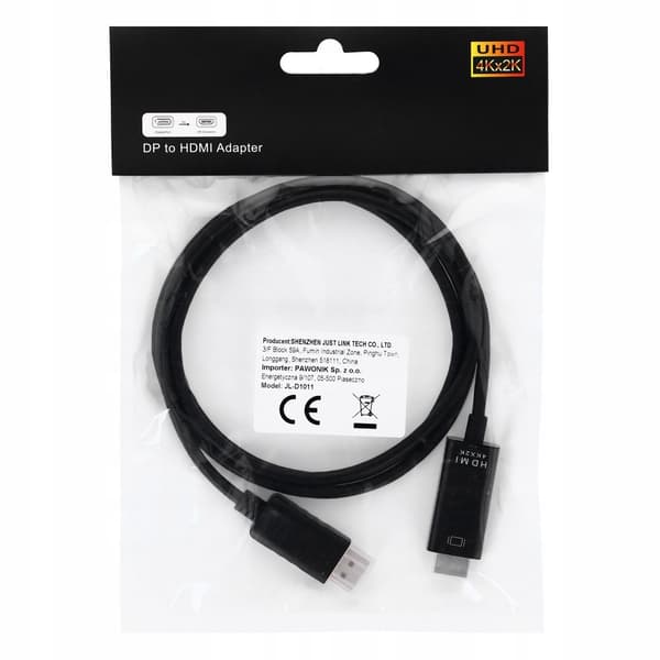 Kabel DISPLAY PORT till HDMI 1,8M DP DisplayPort 4K