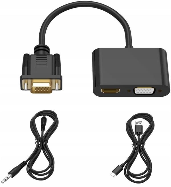 ADAPTER KONVERTERARE VGA D-SUB TILL HDMI + VGA + LJUD