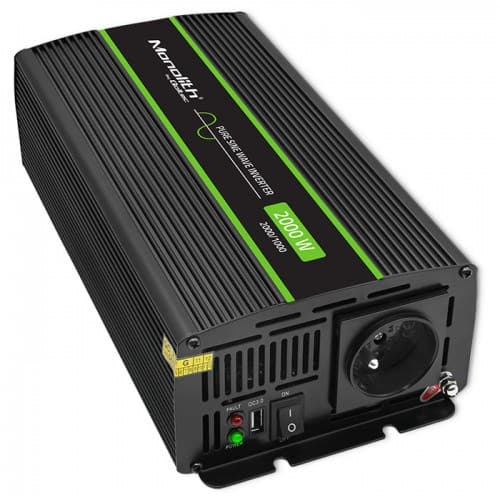 Qoltec Monolith strømadapter/inverter Auto 2000 W Sort