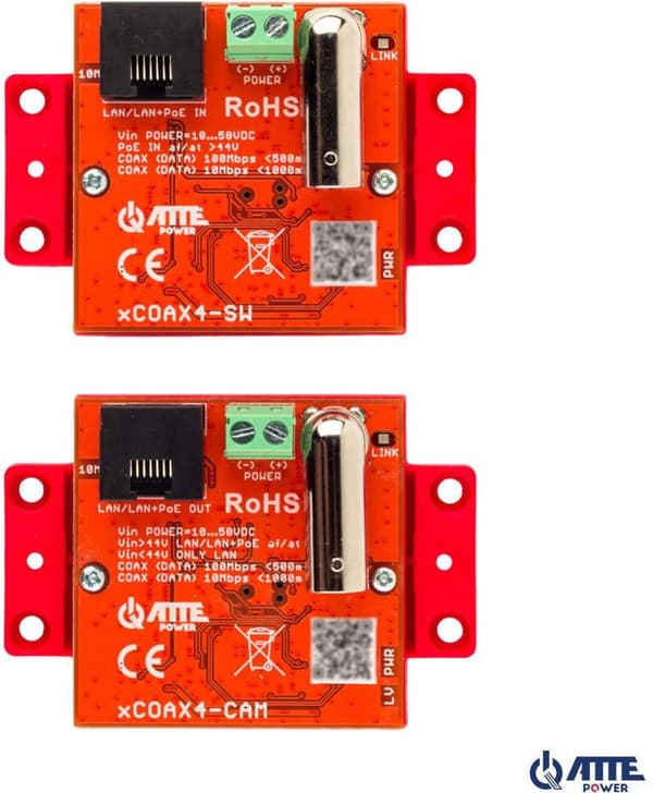 En uppsättning aktiva omvandlare för Ethernet- och PoE-överföring ATTE xCOAX4-SET