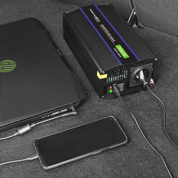 Qoltec Monolith 2000 MS Wave-spänningsomvandlare | 12V till 230V | 1000/2000W | USB