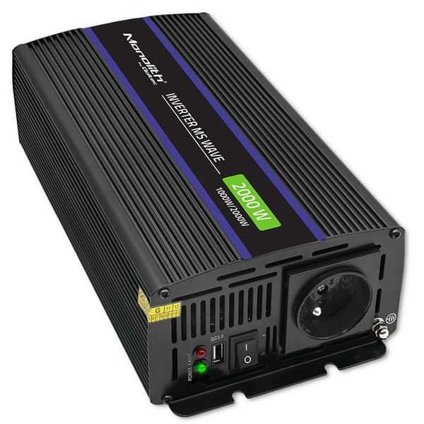 Qoltec Monolith 2000 MS Wave-spänningsomvandlare | 12V till 230V | 1000/2000W | USB