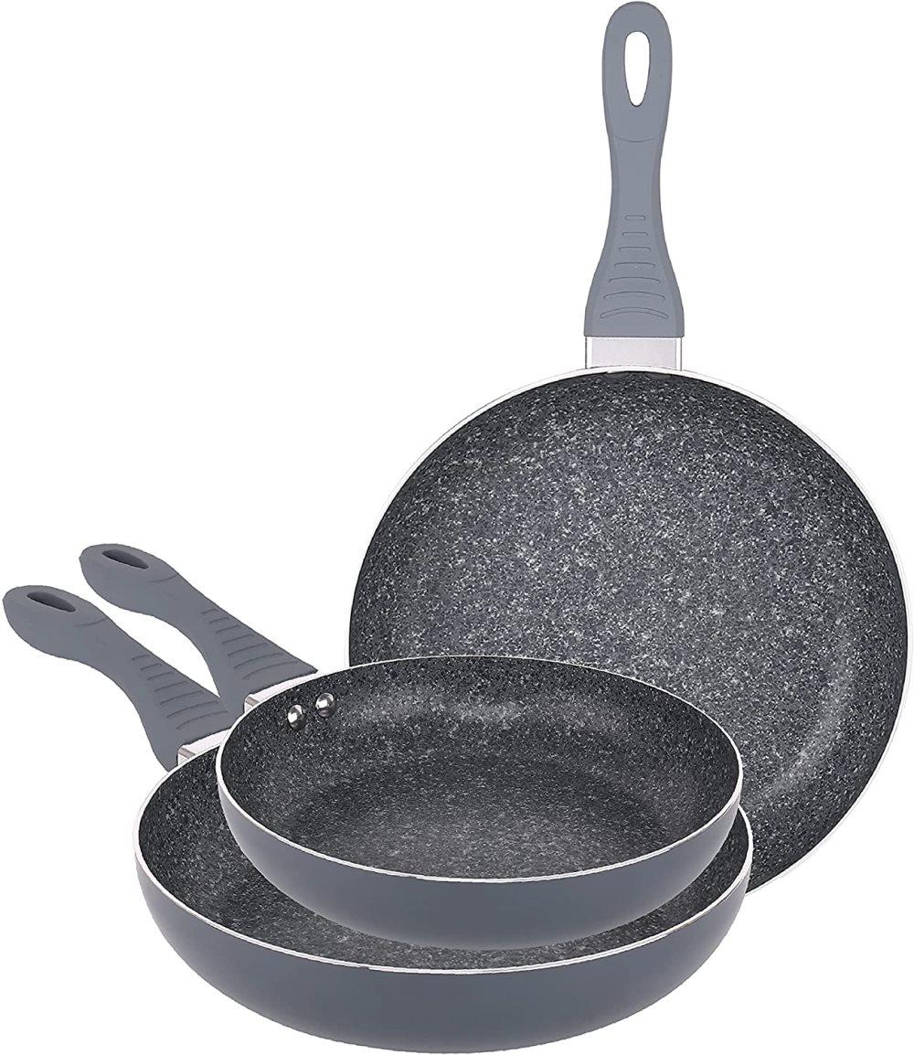 Homiu stekpanna set 3-delad non-stick, smidd aluminium kokkärl med reptålig non-stick beläggning och induktionsbas, för gas-, el-, induktions-, kerami