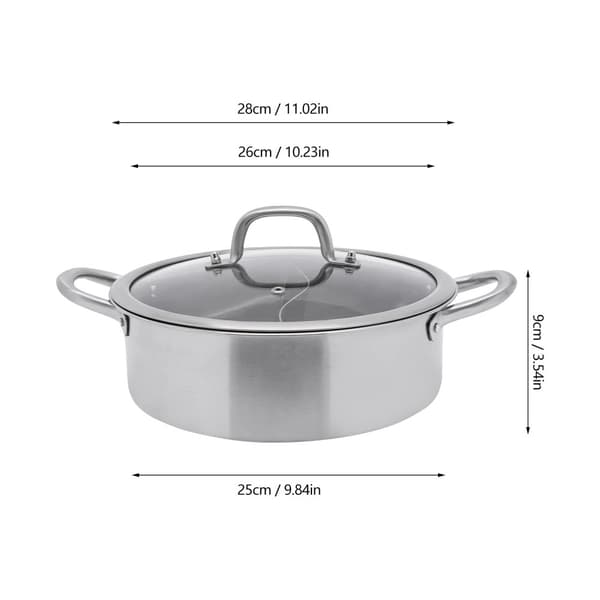 Rustfrit Stål Delt Hot Pot, Dobbelt Smagsdesign, Induktionskompatibel,28CM