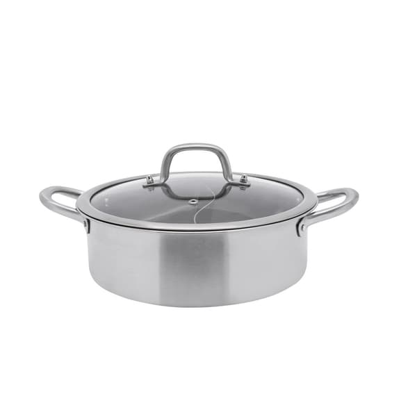 Rustfrit Stål Delt Hot Pot, Dobbelt Smagsdesign, Induktionskompatibel,28CM