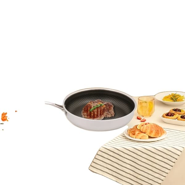 Pannukäyttöön sopiva tarttumaton paistinpannu, kestävä 316 ruostumaton teräs, suuri kapasiteetti 28 cm,VALKOINEN