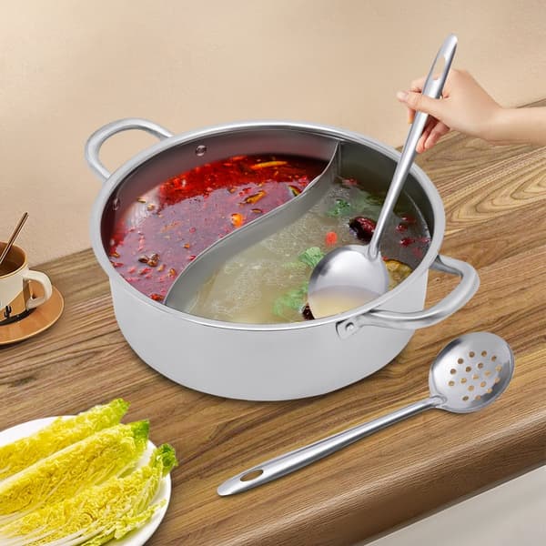Rostfritt Stål Hot Pot, Divider Design, Stor Kapacitet, Glaslock