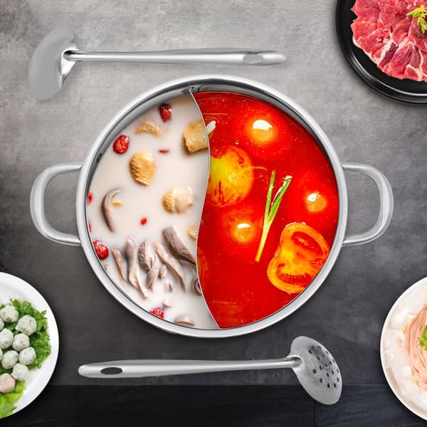 Rostfritt Stål Hot Pot, Divider Design, Stor Kapacitet, Glaslock