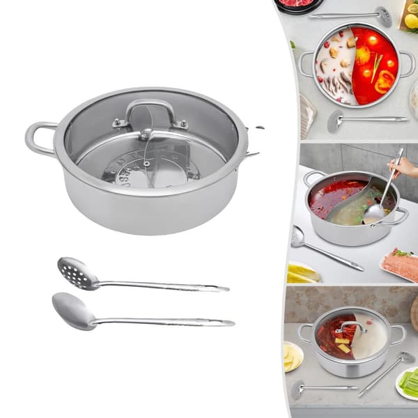 Rostfritt Stål Hot Pot, Divider Design, Stor Kapacitet, Glaslock