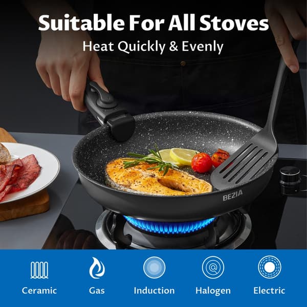 Induktionskastrullset, Non-Stick-beläggning, Miljövänligt material,svart, Set över fem delar
