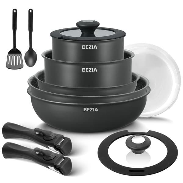 Induktionskastrullset, Non-Stick-beläggning, Miljövänligt material,svart, Set över fem delar