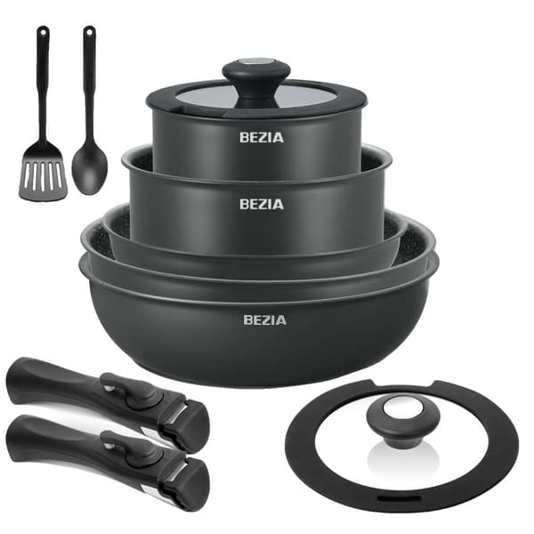Induktionskastrullset, Non-Stick-beläggning, Miljövänligt material,svart, Set över fem delar