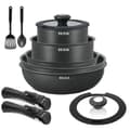 Miniatyrbild 1 av 5: Induktionskastrullset, Non-Stick-beläggning, Miljövänligt material,svart, Set över fem delar