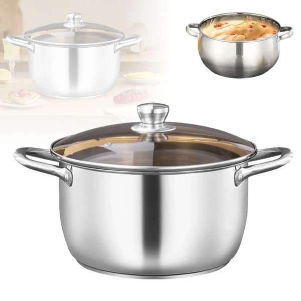 Rostfritt Stål Soppa Kastrull, 5L Kapacitet, Induktionskompatibel,Silver, 4-5L