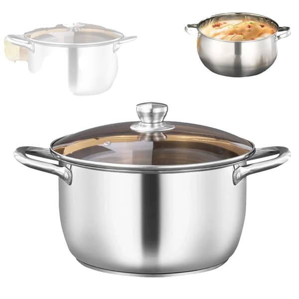 Rostfritt Stål Soppa Kastrull, 5L Kapacitet, Induktionskompatibel,Silver, 4-5L